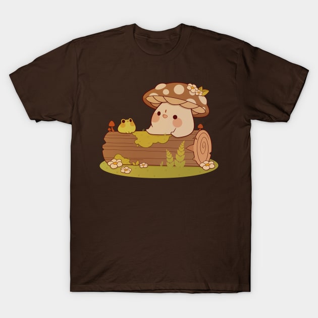 Mushroom And Frog Friends T-Shirt by Rihnlin